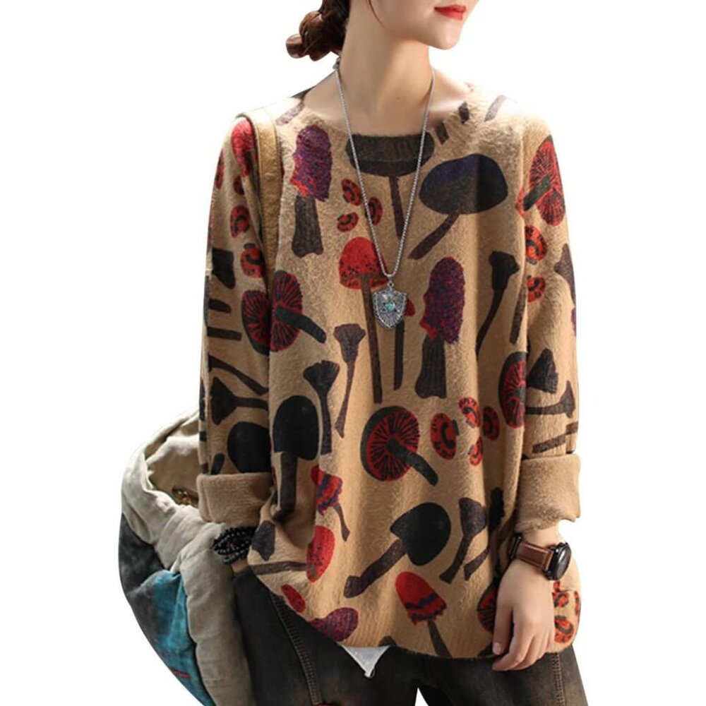 Women Christmas Sweater Graphic Print Oversized Pullover Picture 65 Loose Top